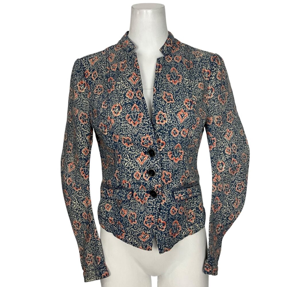 Free People Floral Print Blazer Jacket 6 Faded Blue Floral